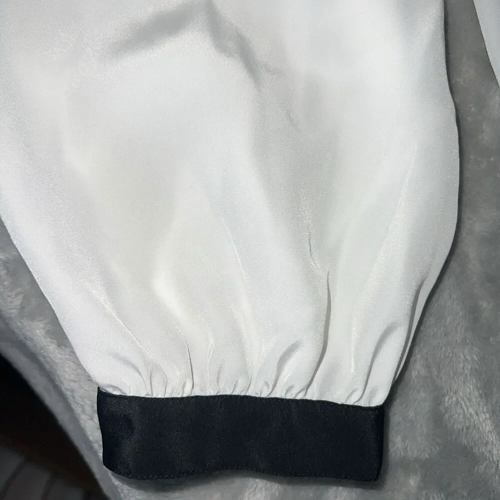 LLOYD WILLIAMS Vintage 90s Womens 36 Satin Ruffle Relax Fit Button Back Blouse - Picture 6 of 9